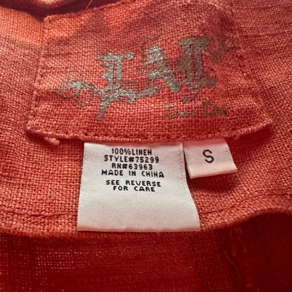 LAL Live A Little 100% Linen Button Blazer Short Sleeve Orange Lagenlook Small - Picture 5 of 7